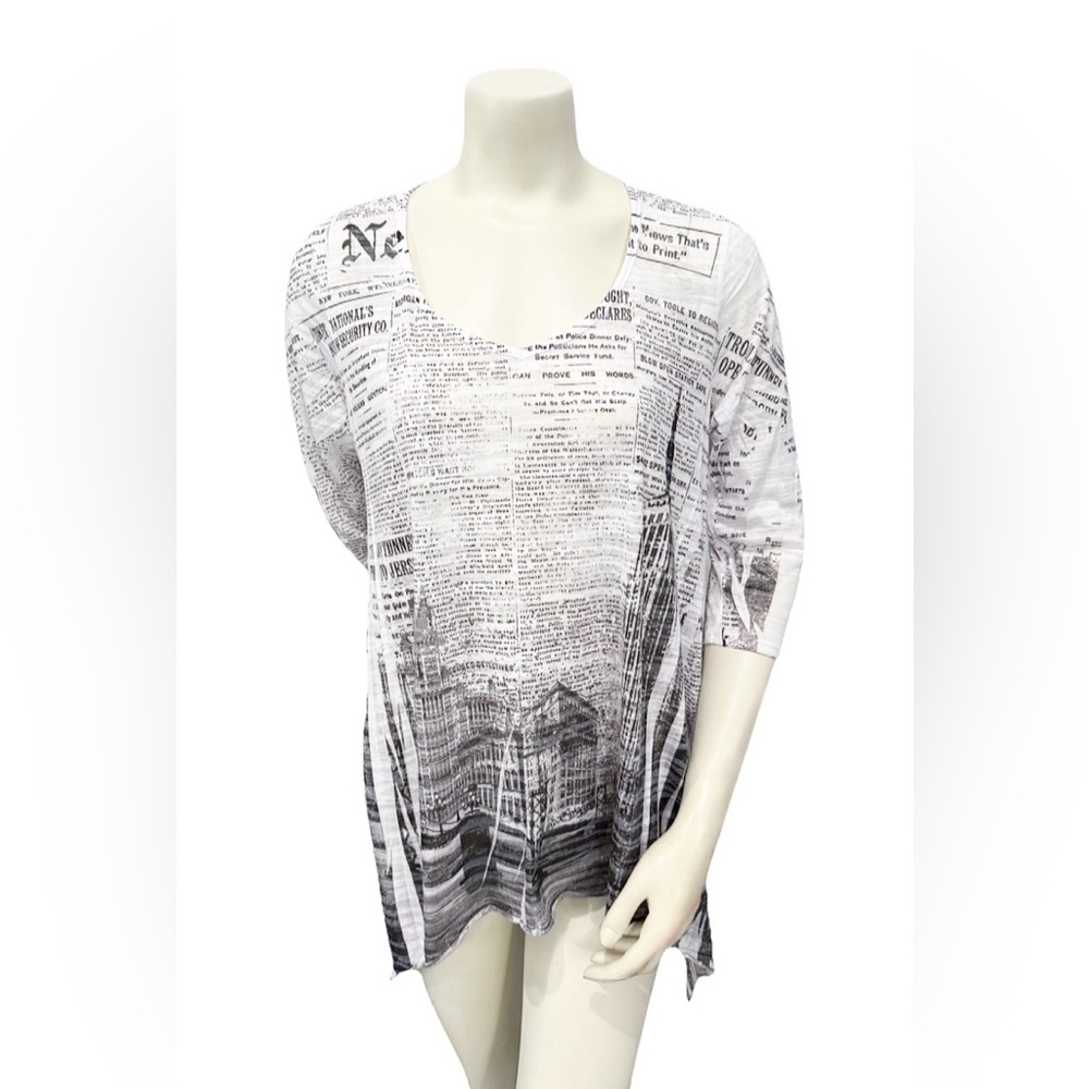 Sole Dione Studio New York Newspaper Print Tunic XL Asymmetrical Top